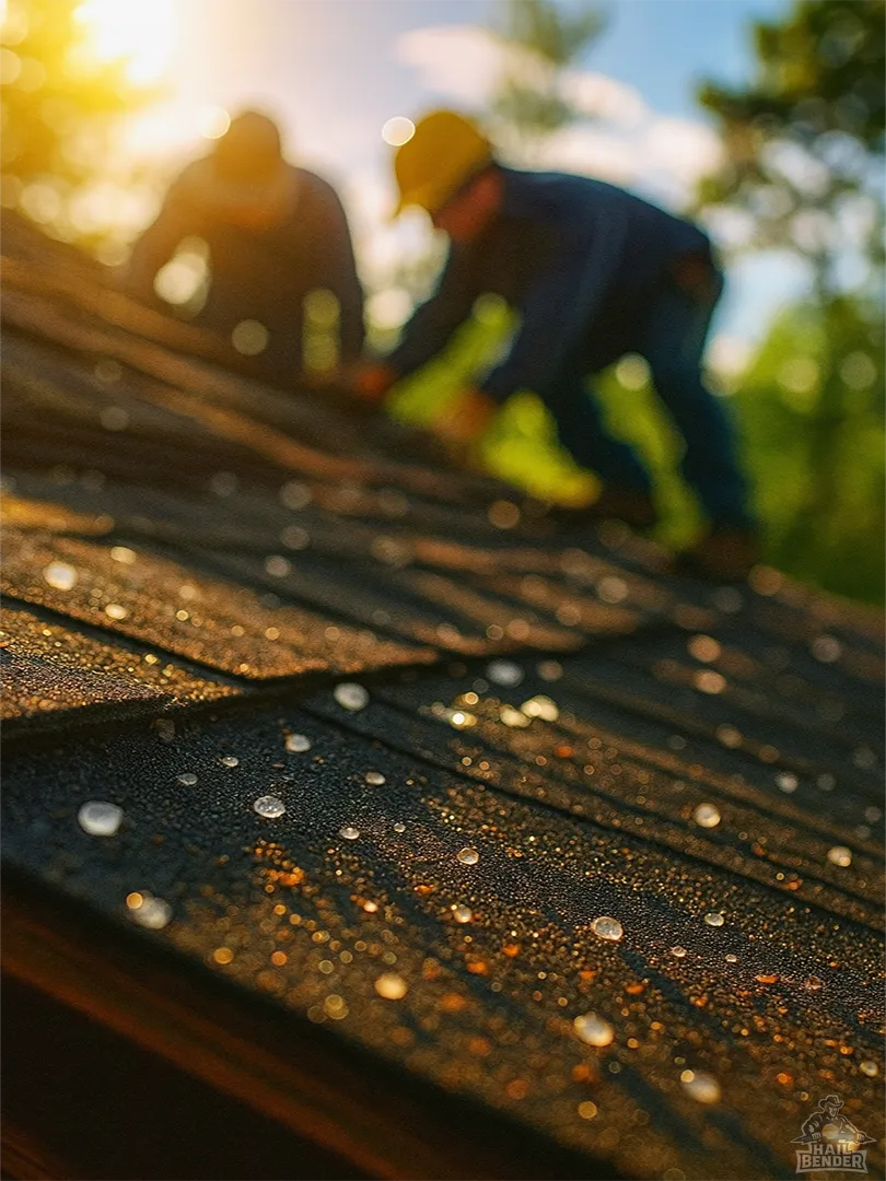 Roofing crew replacing a hail-damaged roof